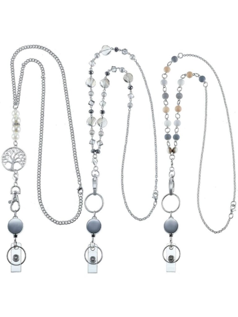 Beaded ID Badge Lanyard Necklace Set - Teacher Gifts, Retractable Reel, 3 Pieces